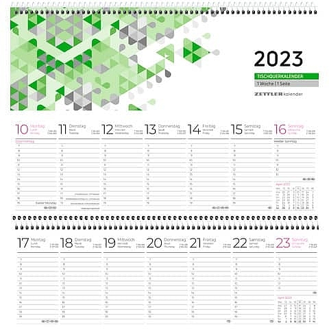 Zettler Tischquerkalender 2023        146 - 1 Woche / 1 Seite, 30 x 10 cm, grün