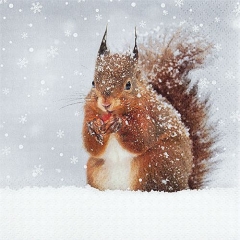Weihnachts Lunchservietten Schneehörnchen - 33 x 33 cm